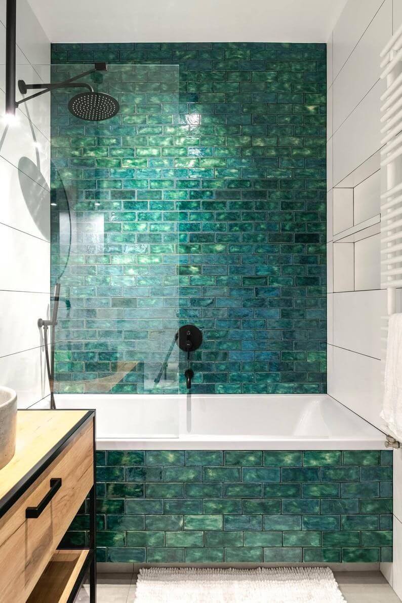 Green Brick Pattern Shower Tiles