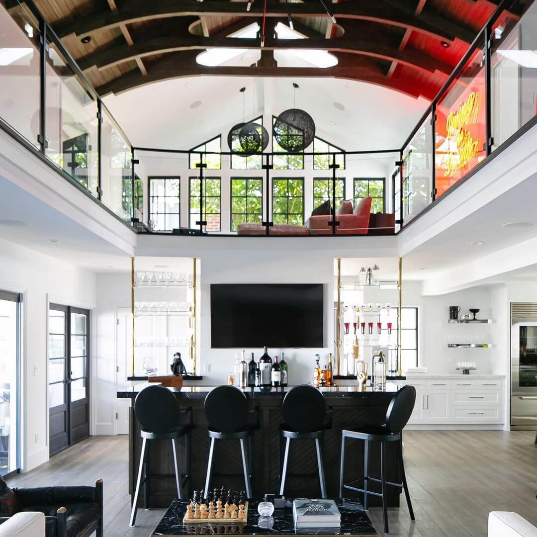 A Statement Ceiling Basement Bar Design A Statement Ceiling Basement Bar Design