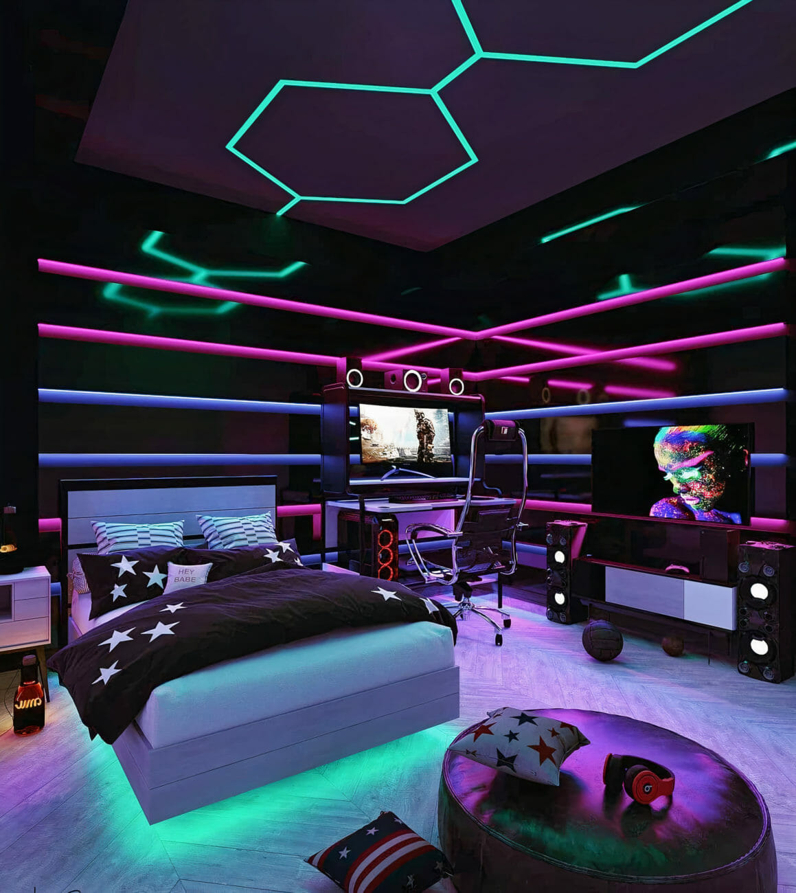 Gaming-Room Design With Bed Gaming-Room Design With Bed