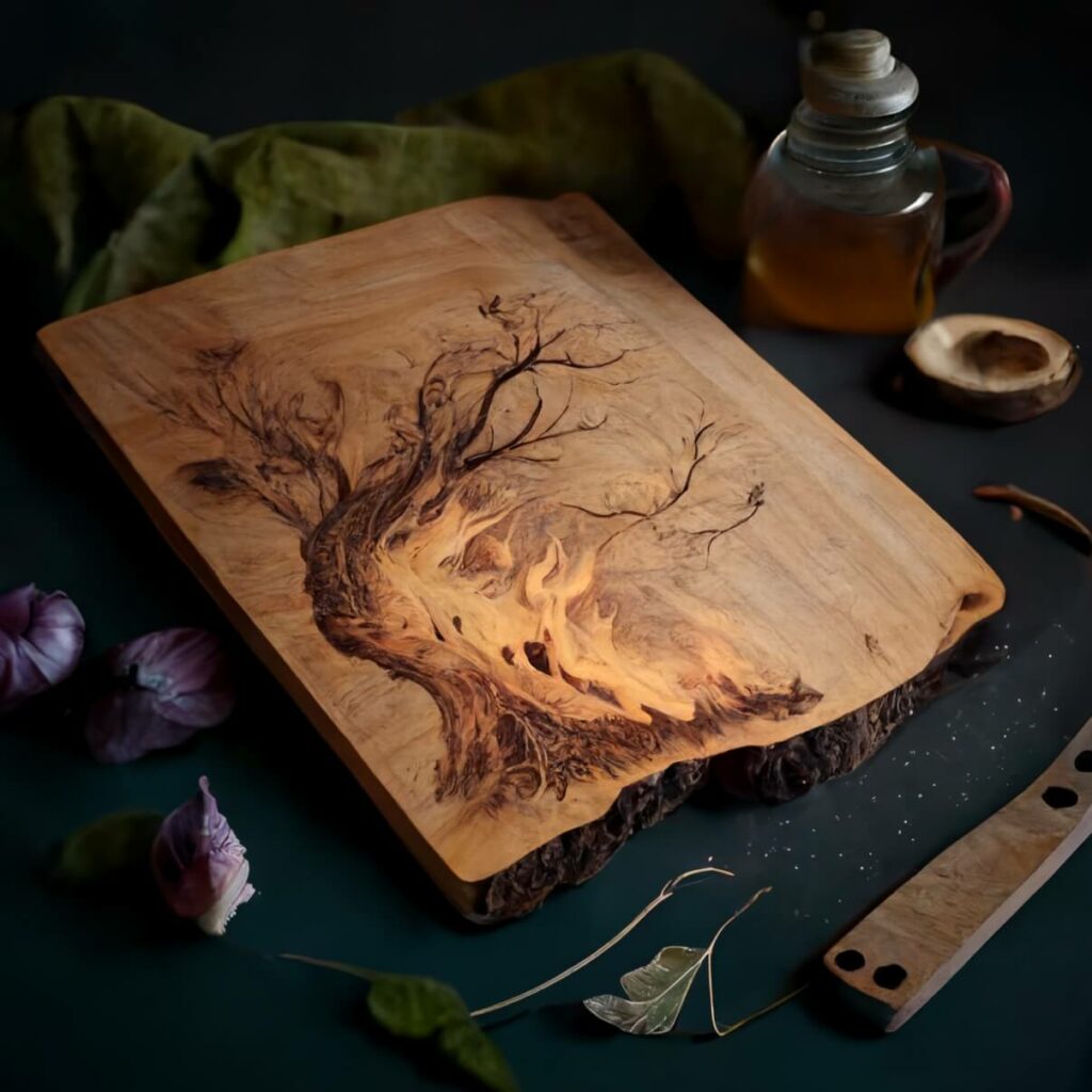 Wooden Cutting Board With Wood Burning 