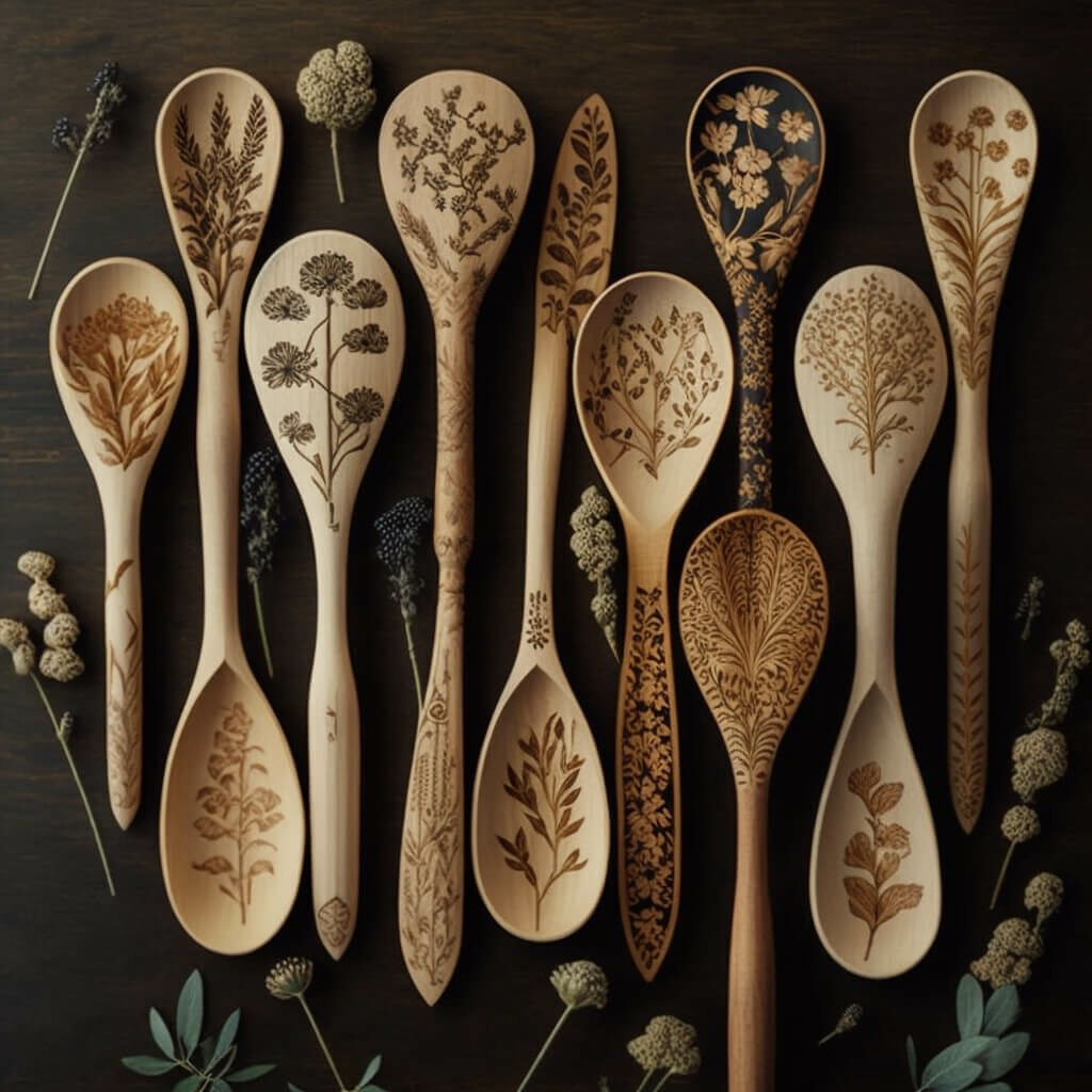 Wood Burned Wooden Spoons
