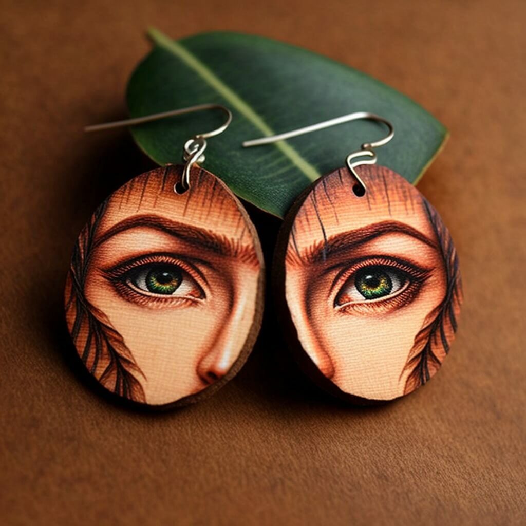 Wooden Earrings With Wood Burning